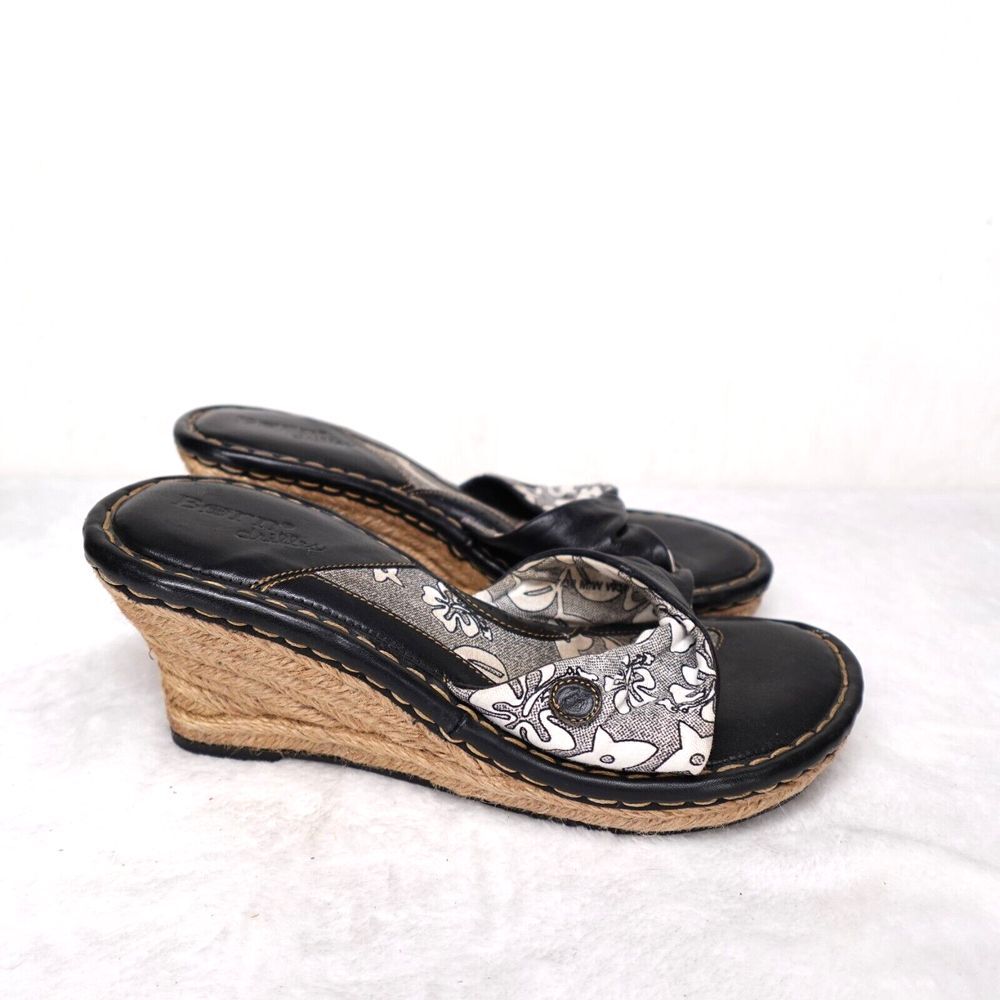 Born Drilles Slide Sandal Womens‎ Black White Wedge Heel Jute Espadrilles